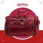 Red travel bag with 'REENLO' branding on a red background